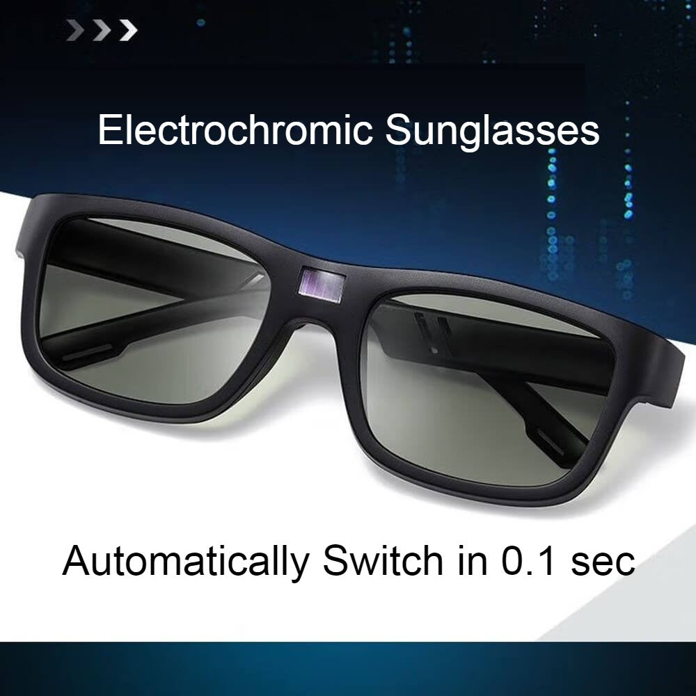 Electrochromic Polarized Sunglasses Automatically Tint UV Blocking Lenses Square Frame