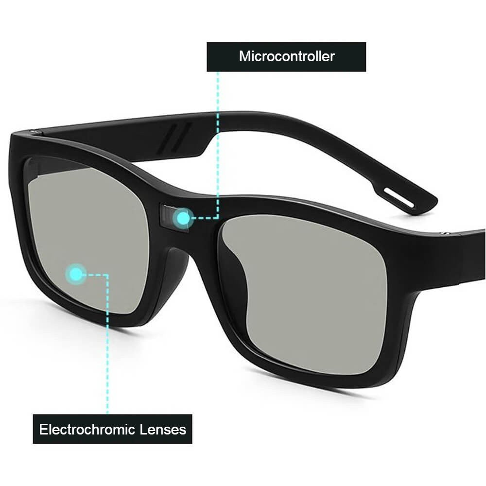 Electrochromic Polarized Sunglasses Automatically Tint UV Blocking Lenses Square Frame