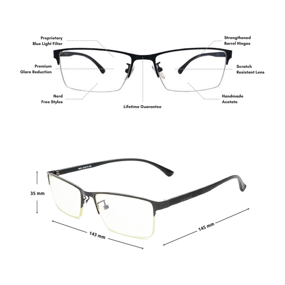 Blue Light Glasses for Computer Anti Glare Half Rim Rectangle Frame - Blue Light Blocking Glasses Computer Gaming Reading Anti Glare Reduce Eye Strain Screen Glasses by Teddith