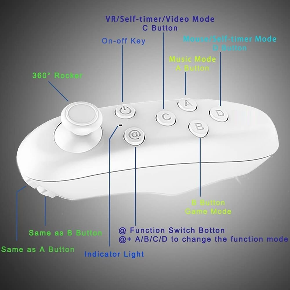 VR Remote Controller Bluetooth Gamepad Control Video Game Selfie E-Book Nook Page Mouse Virtual Reality Headset PC Tablet Laptop iPhone Smart Phone