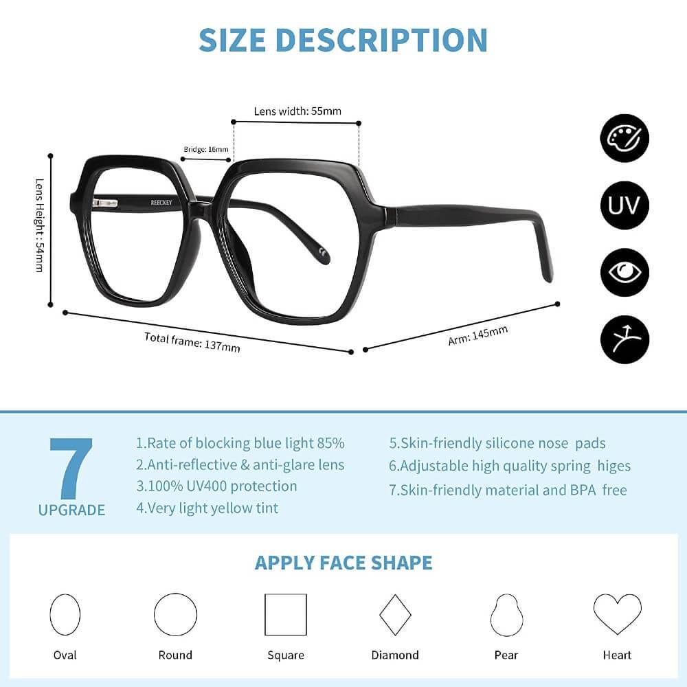 Blue Light Blocking Glasses for Computer Gaming Square Frame - Roxie