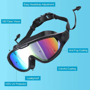 Swim Goggles with Ear Plugs UV Protection No Leaking Anti Fog Lens Swimming Glasses