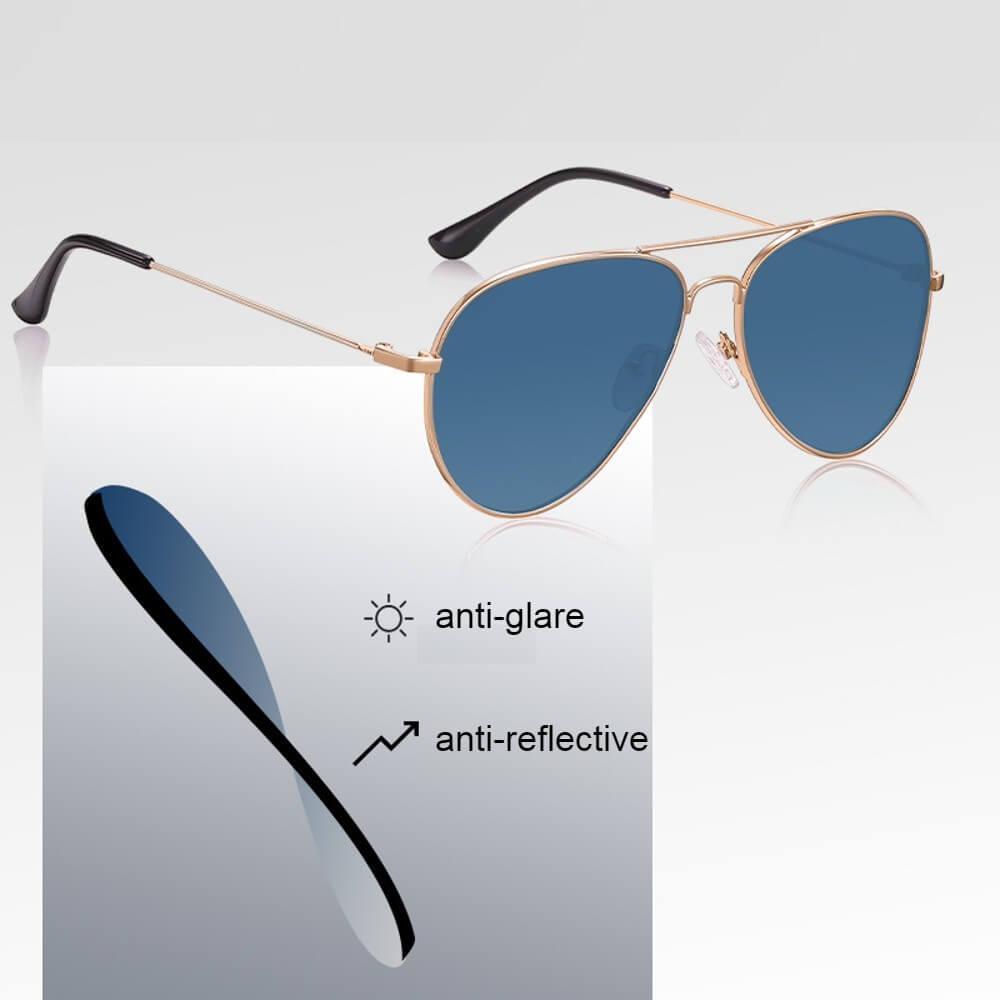 Aviator Reverse Sunglasses Classic Pilot Metal Frame Polarized 100% UV Protection Inverted Concave Lenses Unisex 57 Eyesize Shades