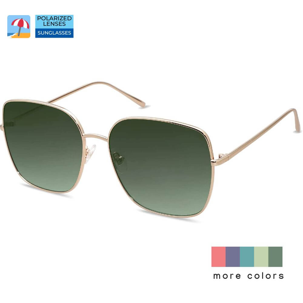 Trendy Oversized Square Metal Frame Sunglasses Flat Mirrored Lens UV Protection for Women Men - Nala