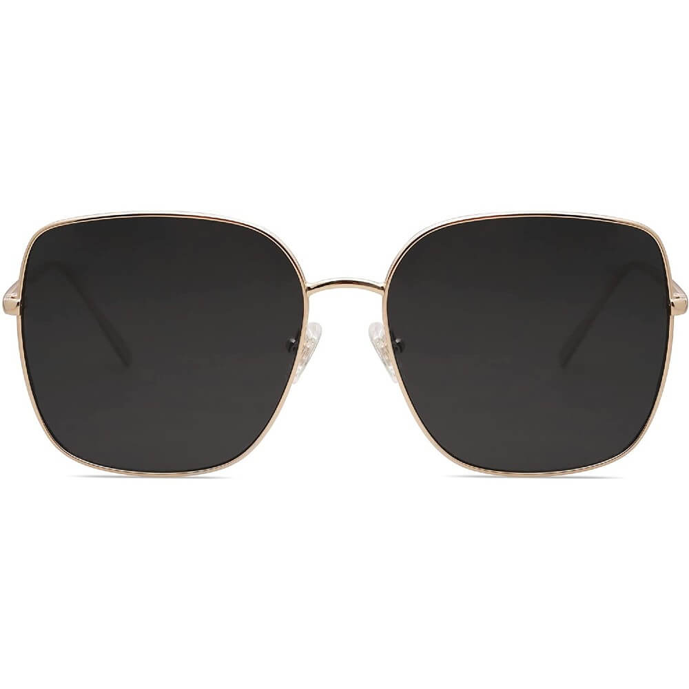 Trendy Oversized Square Metal Frame Sunglasses Flat Mirrored Lens UV Protection for Women Men - Nala