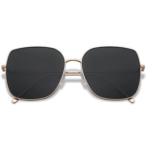 Trendy Oversized Square Metal Frame Sunglasses Flat Mirrored Lens UV Protection for Women Men - Nala