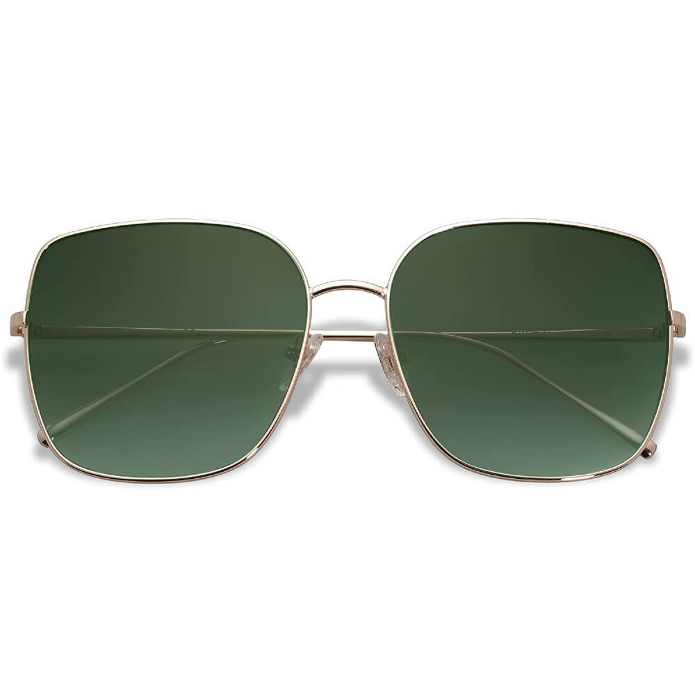 Trendy Oversized Square Metal Frame Sunglasses Flat Mirrored Lens UV Protection for Women Men - Nala