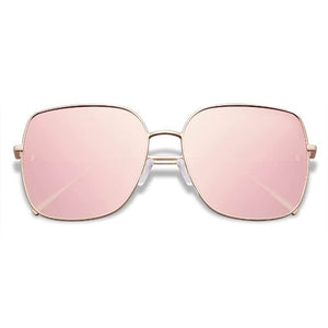 Trendy Oversized Square Metal Frame Sunglasses Flat Mirrored Lens UV Protection for Women Men - Nala