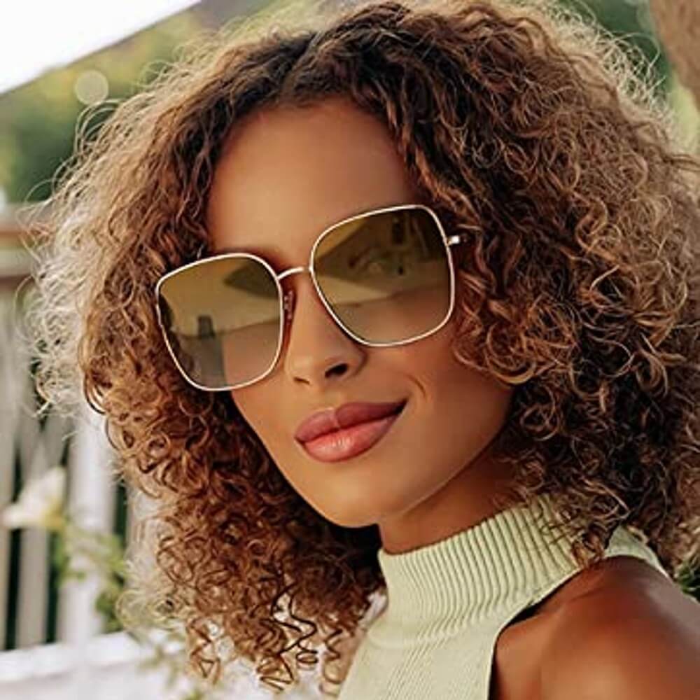 Trendy Oversized Square Metal Frame Sunglasses Flat Mirrored Lens UV Protection for Women Men - Nala